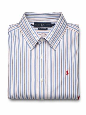 Ralph Lauren Classic Fit Stripe Button Down Shirt Mens 17 34/35 Red Pony